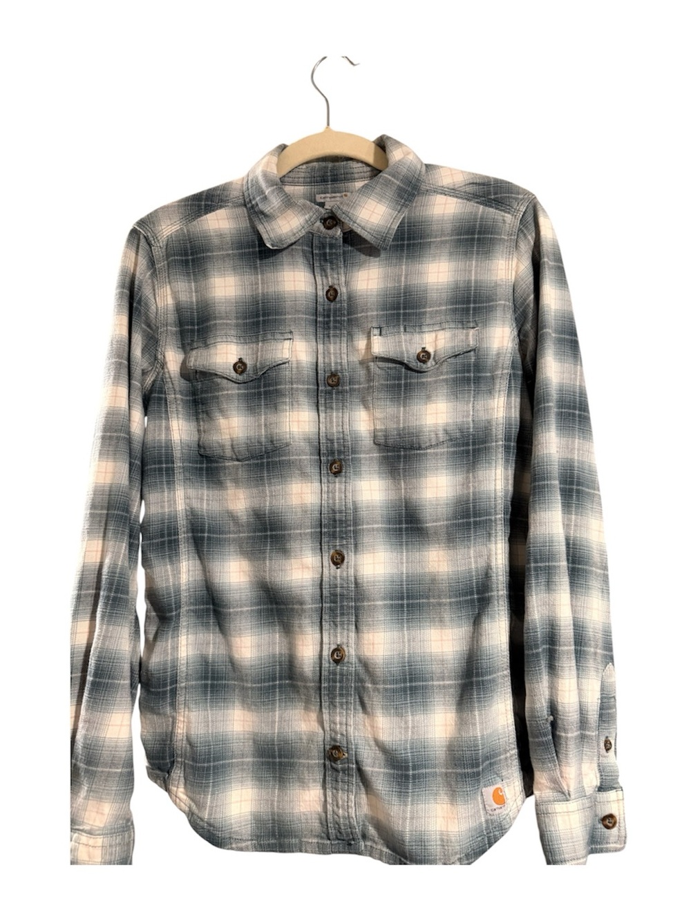 Carhartt Women’s Small Blue Plaid Long Sleeve Button-Up Work Shirt